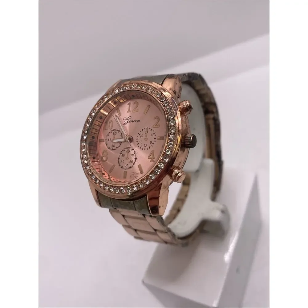 Geneva Womens Rose Gold Worn Watch New Battery